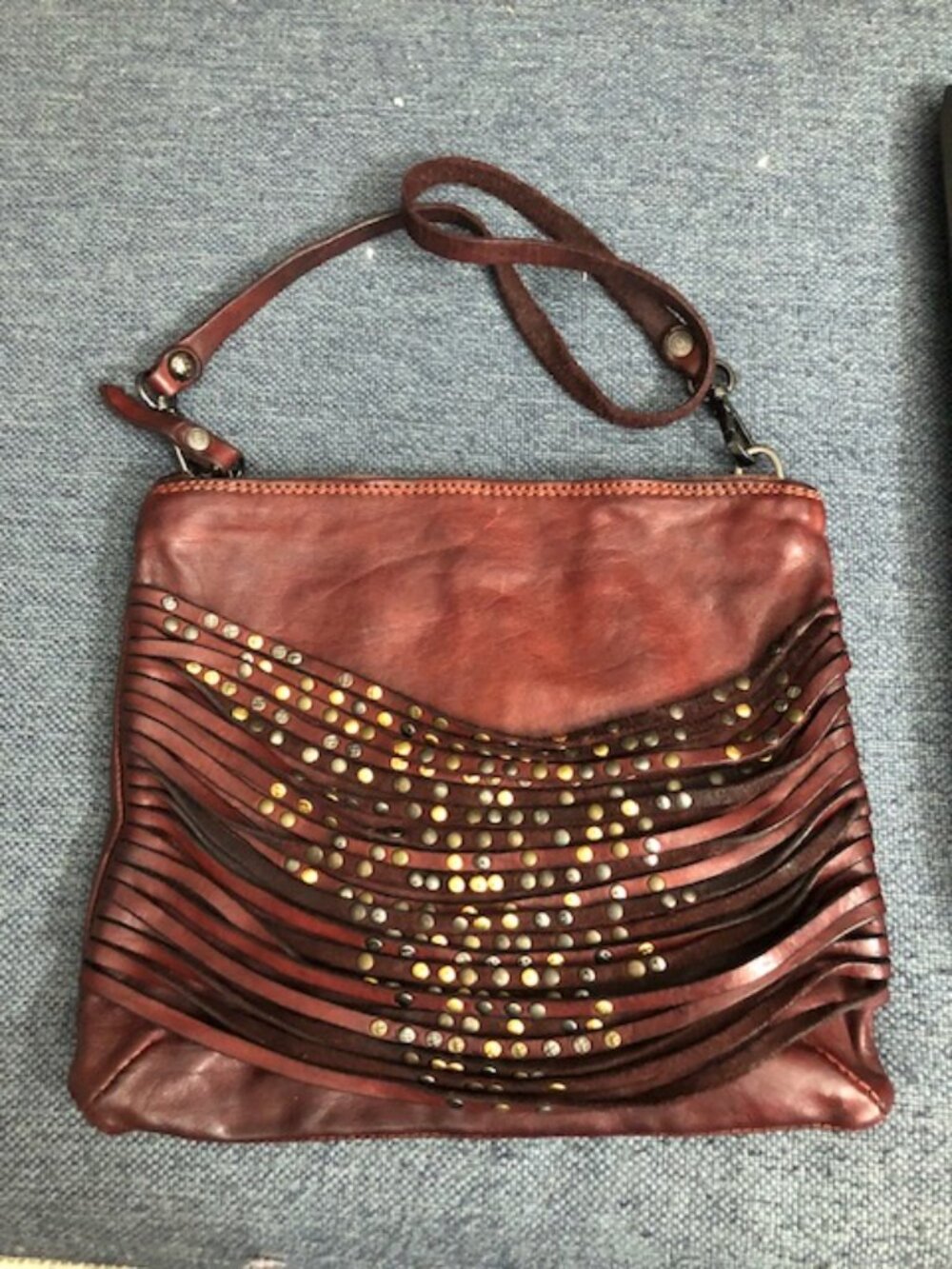 Campomaggi full grain calf leather handbag shoulder bag purse dark cognac